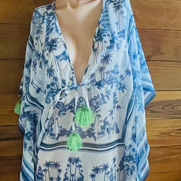 NWT Violet Sky Moroccan Travel Postcard Print Swimsuit Cover-Up Caftan M AS-IS - Picture 10 of 16